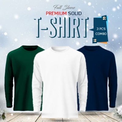 3 pcs Full Sleeve Solid T-Shirt Combo